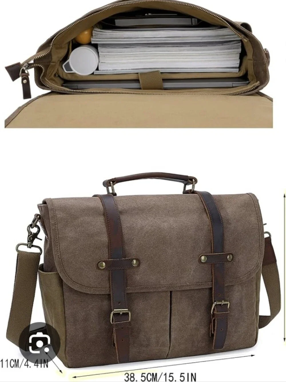 NEWHEY messenger bag waxed canvas + distressed leather Breifcase Campus Satchel